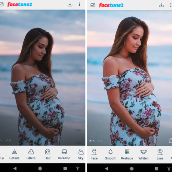 pregnancy selfie before and after editing skin glow baby bump